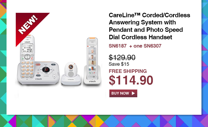 CareLine™ Corded/Cordless Answering System with Pendant and Photo Speed Dial Cordless Handset - SN6187 + one SN6307 - WAS $129.90, NOW $114.90 (SAVE $15) - FREE SHIPPING