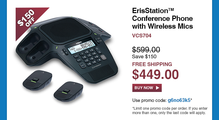 ErisStation™ Conference Phone with Wireless Mics - VCS704 - WAS $599.00, NOW $449.00 (SAVE $150) - FREE SHIPPING - Use promo code: g6no63k5*
