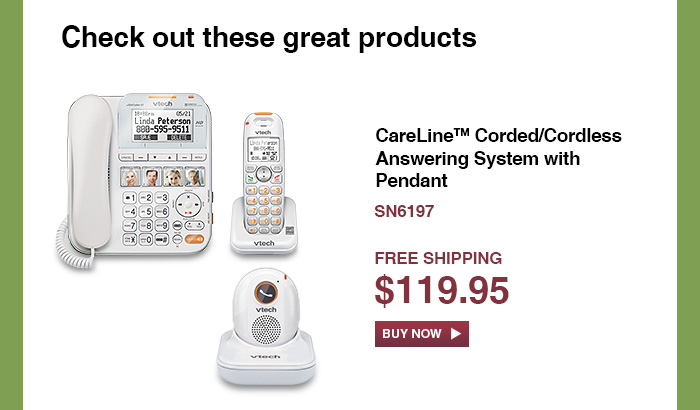 CareLine&trade; Corded/Cordless Answering System with Pendant - SN6197  - NOW $119.95 - FREE SHIPPING 