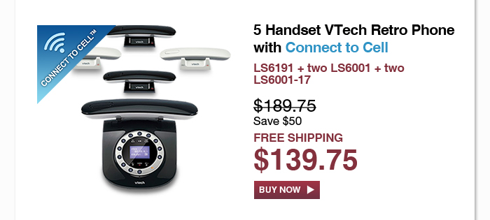 5 Handset VTech Retro Phone with Connect to Cell - LS6191 + two LS6001 + two LS6001-17 - WAS $189.75, NOW $139.75 (SAVE $50) - FREE SHIPPING