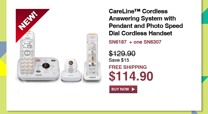 CareLine™ Cordless Answering System with Pendant and Photo Speed Dial Cordless Handse - SN6187 + one SN6307 - WAS $129.90, NOW $114.90 (Save $15) - FREE SHIPPING