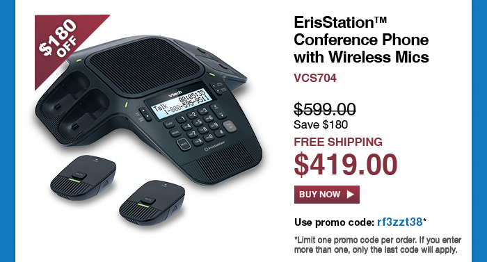 ErisStation™ Conference Phone with Wireless Mics - VCS704 - WAS $599.00, NOW $419.00 (SAVE $180) - FREE SHIPPING - Use promo code: rf3zzt38*