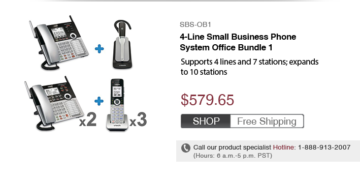 4-Line Small Business Phone System Office Bundle 1
 - SBS-OB1
 - $579.65
 - FREE SHIPPING