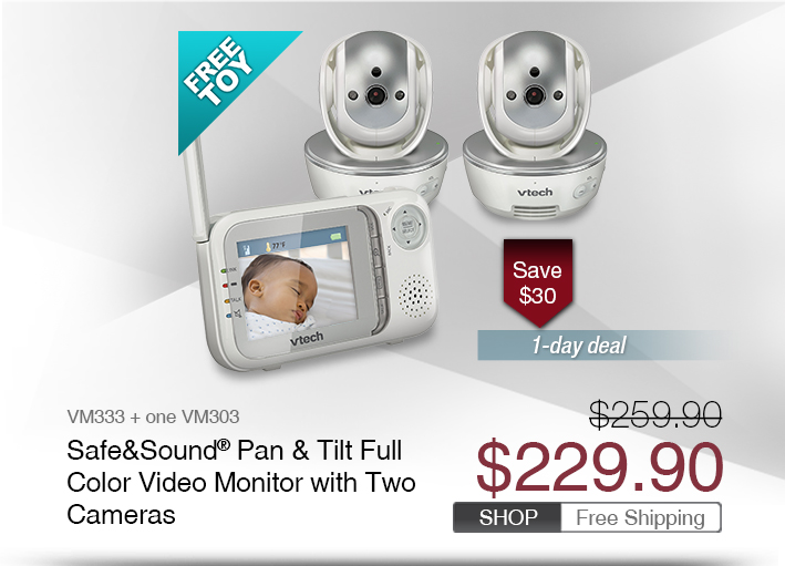 Safe&Sound® Pan & Tilt Full Color Video Monitor with Two Cameras
 - VM333 + one VM303
 - WAS $259.90, NOW $229.90
 - SAVE $30
 - FREE SHIPPING