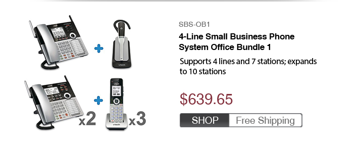 4-Line Small Business Phone System Office Bundle 1
 - SBS-OB1
 - $639.65
 - FREE SHIPPING